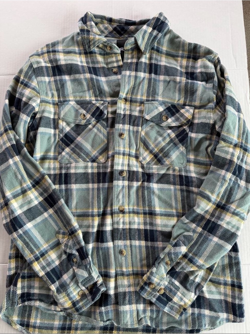 RSQ Men's Plaid Button-Down Shirt in Sage Green, Navy & Yellow